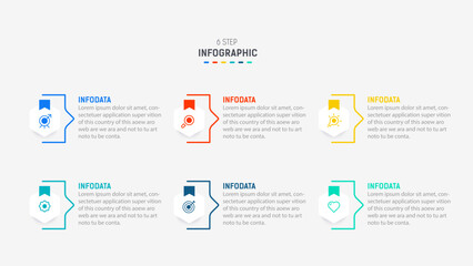 Business  infographics design for Six Step, option, parts or process. Infographic 6 element design template for presentation.  process diagram, step banner, flow chart, 6 option template.