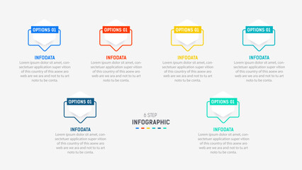 Business  infographics design for Six Step, option, parts or process. Infographic 6 element design template for presentation.  process diagram, step banner, flow chart, 6 option template.