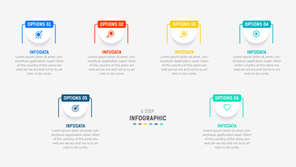 Business  infographics design for Six Step, option, parts or process. Infographic 6 element design template for presentation.  process diagram, step banner, flow chart, 6 option template.