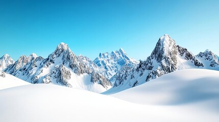 Obraz premium Snowfall on rugged mountain peaks, with clear blue sky in the background