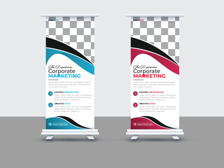 Creative corporate roll up banner eye catchy gradient multiple color banner design vector template