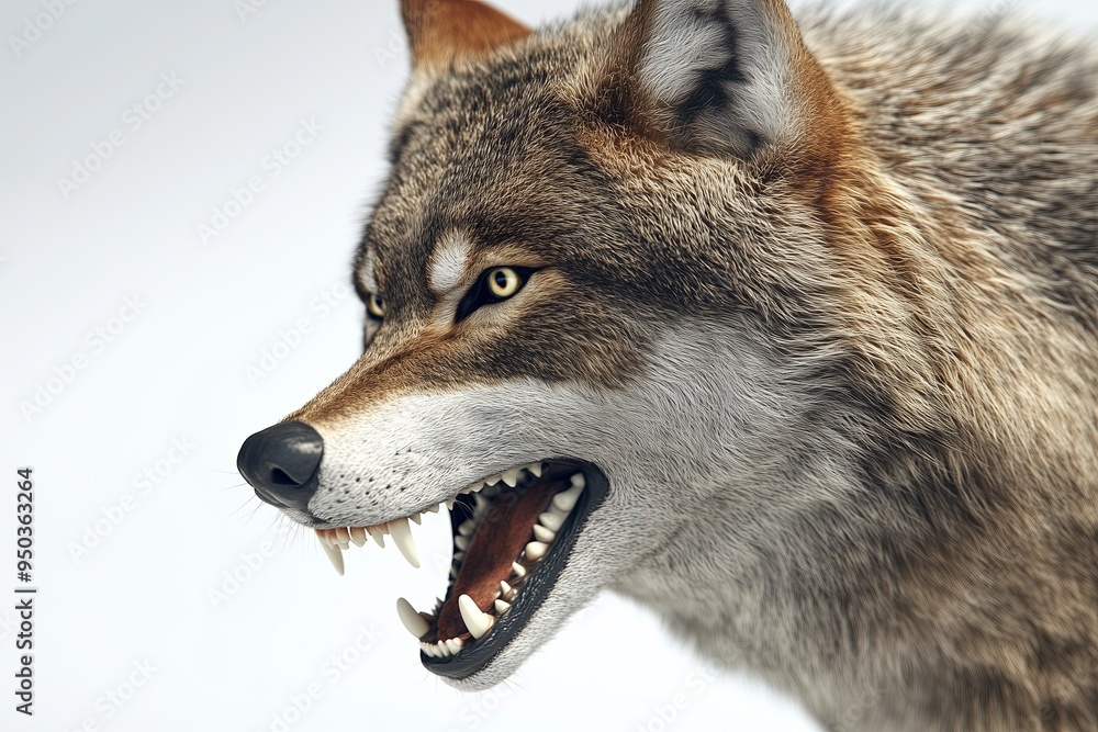Wall mural a dynamic 3d of a wolf in a close up view, displaying its fierce and commanding nature. the wolf is 