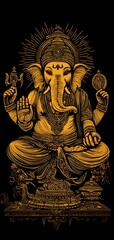 Luminous Golden Line Drawing of Ganesha: Symbol of Divinity and Power.