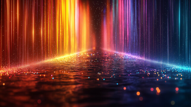 Futuristischer Hintergrund in leuchtenden Regenbogenfarben. Flie&szlig;ende Formen und dynamische Farb&uuml;berg&auml;nge. Abstrakte, hochmoderne &Auml;sthetik. Ideal f&uuml;r Tech-Designs und kreative Projekte