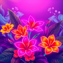 Surreal neon tropical flowers