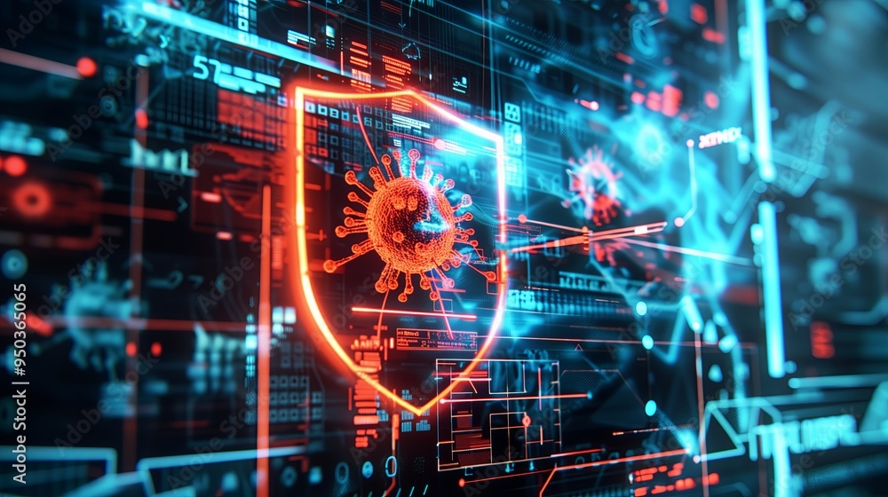 Aufkleber computer virus, malware computer, virus in artificial intelligence concept