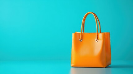 Bright yellow handbag displayed against a vibrant turquoise background, perfect for adding a pop of color to your outfit.