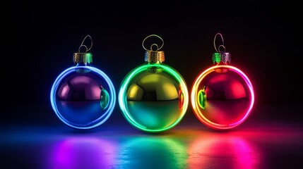 Three Christmas Baubles with Neon Lights