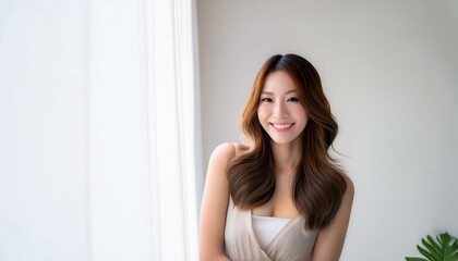 Naklejka premium 可愛くてセクシーな若いアジア人女性のポートレート。（Portrait of a cute and sexy young Asian woman.） 