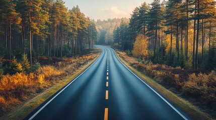 Fototapeta premium Serene Highway with Sunlit Trees. AI generated illustration
