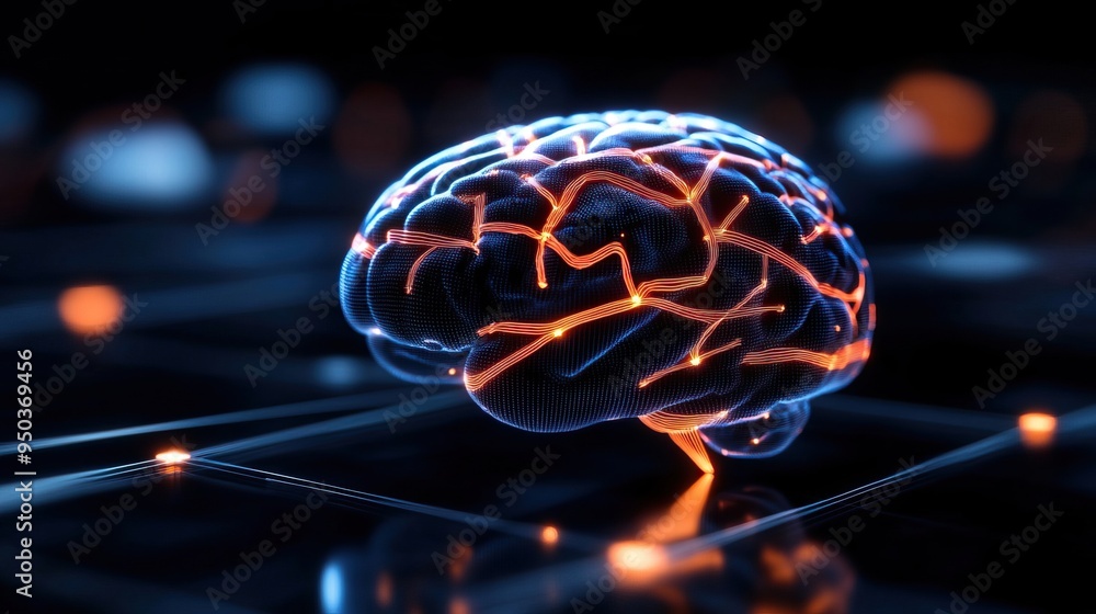 Aufkleber futuristic digital rendering of a brain with glowing neural connections, symbolizing artificial inte
