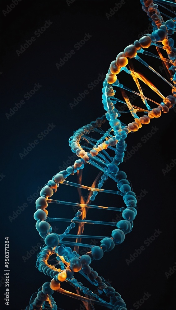 Poster digital representation of a dna spiral illuminated in darkness, showcasing molecular complexity.