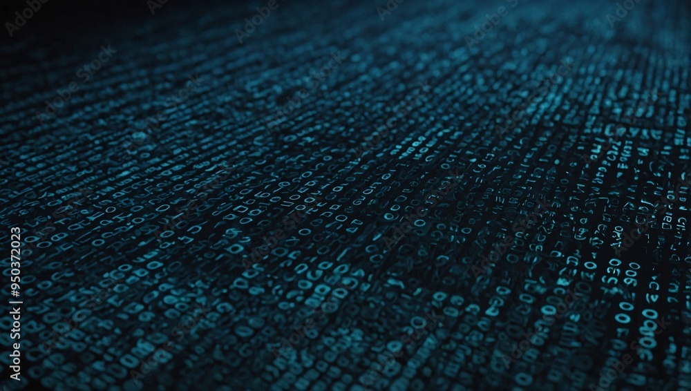Poster digital footprints made of binary code, emphasizing cybersecurity.