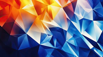 Fototapeta premium Abstract geometric background with vibrant triangles and polygons in shades of blue and orange