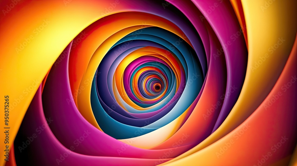 Poster abstract spiral graphic with vibrant colors, creating a hypnotic and dynamic design