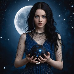 Naklejka premium En una Noche Estrellada, la Luna Ilumina el Futuro Incierto 