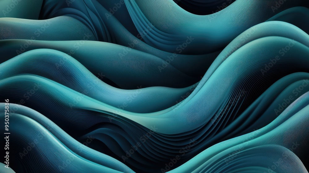 Poster Abstract wave pattern with overlapping lines and gradient effects, emphasizing fluid motion in design