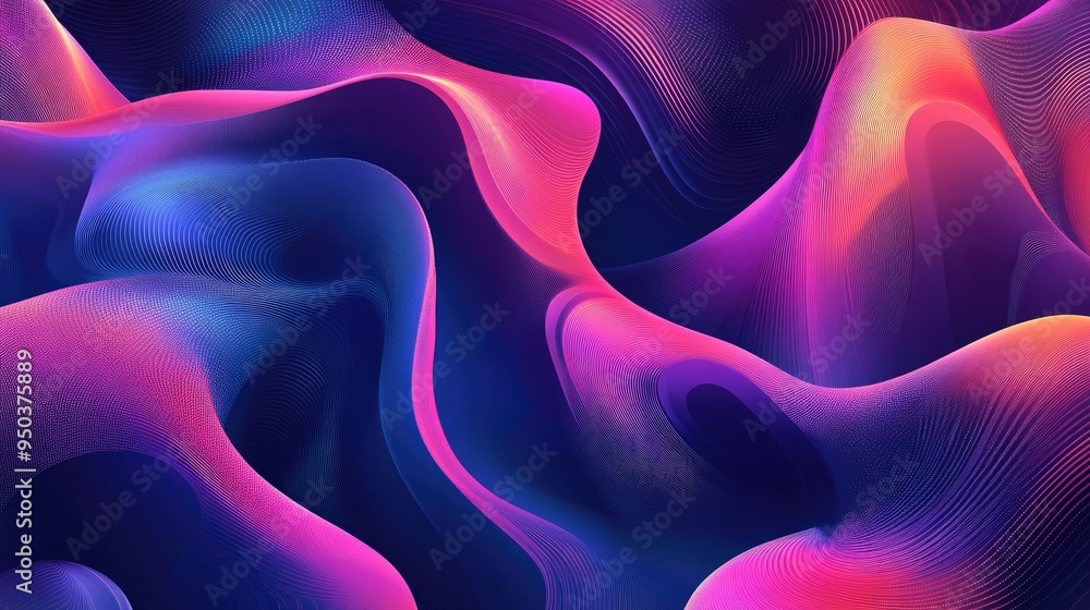 Poster Abstract wave pattern with overlapping lines and gradient effects, emphasizing fluid motion in design