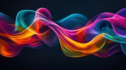 Obraz premium Abstract wave of colorful lines flowing across a dark background, creating a sense of motion and energy