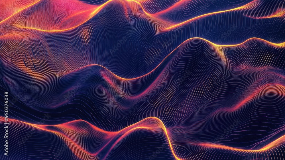 Poster abstract wave pattern with overlapping lines and gradient effects, emphasizing fluid motion in desig