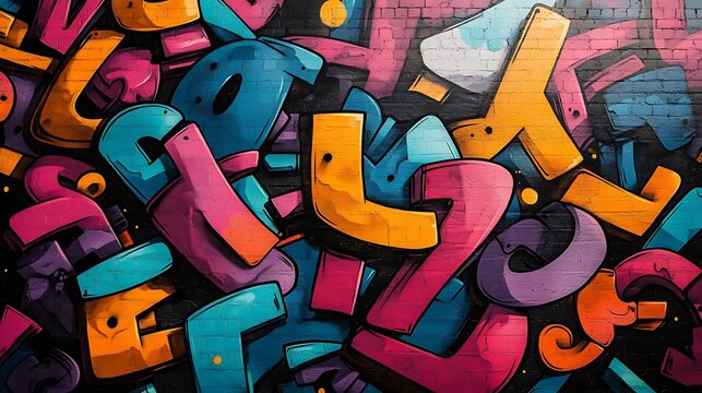 Fototapeta Colorful Graffiti Letters on Brick Wall Illustration