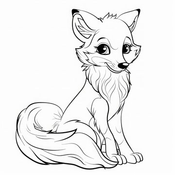 recommend clip art: Cute fox sitting and looking forward. Black and white line art illustration. Animal and nature concept. Coloring book. Generative AI