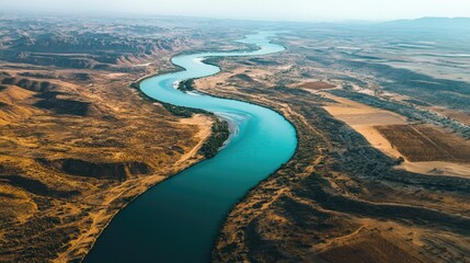 Aerial view of a winding river through a desert landscape, highlighting the scarcity of water resources