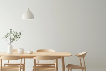 Elegant Minimalist Dining Room with Oak Table and Soft Natural Lighting