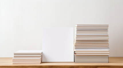 School books in a wooden school table in a white background