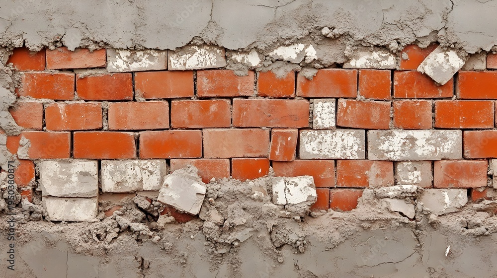 Poster partially constructed brick and lightweight block wall with textured patterns and industrial constru