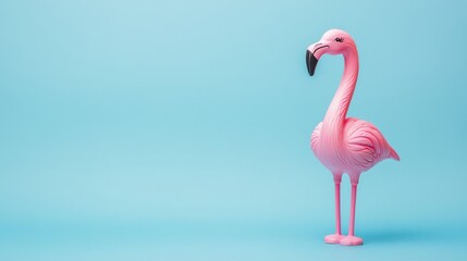 Pink Flamingo on Blue Background