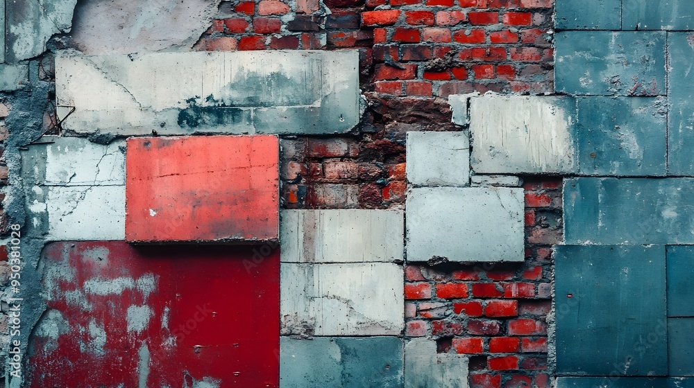 Poster partially constructed wall with a mix of red bricks and lightweight blocks unfinished building struc