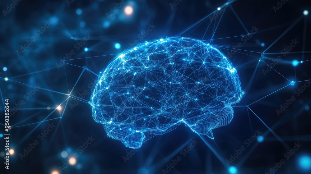 Aufkleber a digital rendering of a human brain with network connections, symbolizing internet knowledge sharin