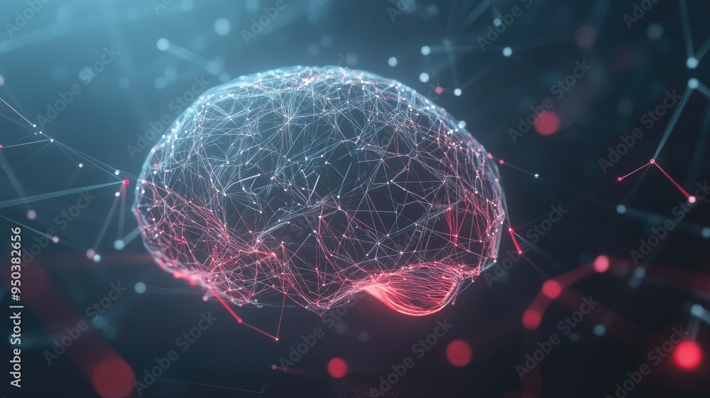Poster a digital rendering of a human brain with network connections, symbolizing internet knowledge sharin