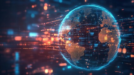 Obraz premium A digital rendering of a globe with digital data streams, symbolizing global communication through the internet