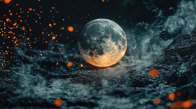 Abstract creative imagery of China's Mid-Autumn Festival, Chinese 3D creative three-dimensional landscape painting rendering, close-up of a micro 