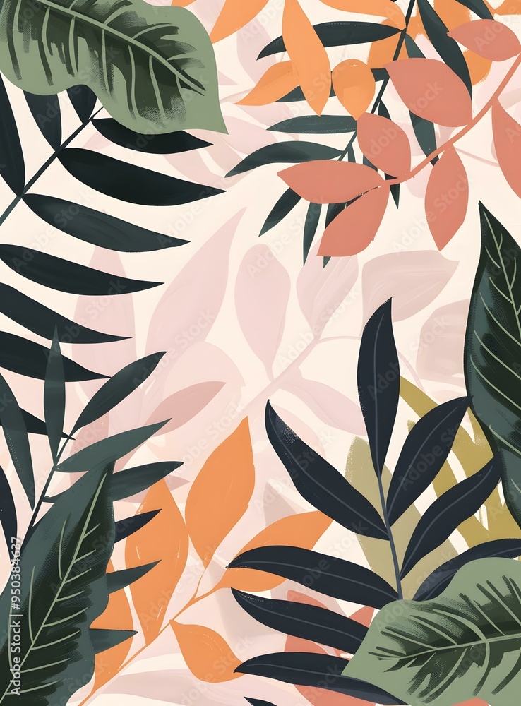 Poster Abstract Tropical Leaves Illustration