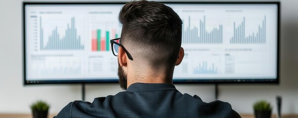 Financial analyst reviewing a yearly report with a series of complex charts