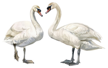 Obraz premium PNG Elegant swans watercolor illustration