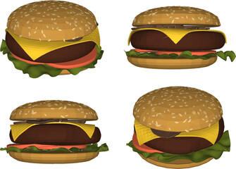 Vector sketch illustration of hamburger fast food design with meat vegetables and cheese