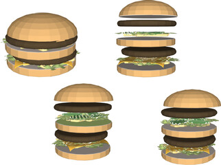 Vector sketch illustration of hamburger fast food design with meat vegetables and cheese