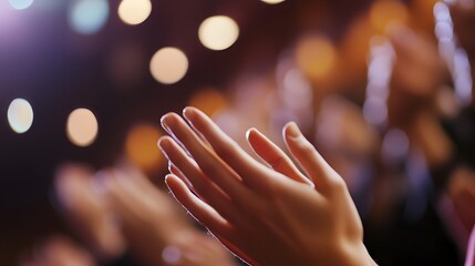 Clapping Hands: Hands clapping with a blurred audience in the background.
