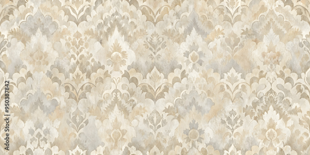 Poster Beige Damask Pattern Background: A delicate, vintage-inspired damask pattern in soft beige tones creates a classic, elegant background for your design projects. Perfect for adding a touch of sophistic