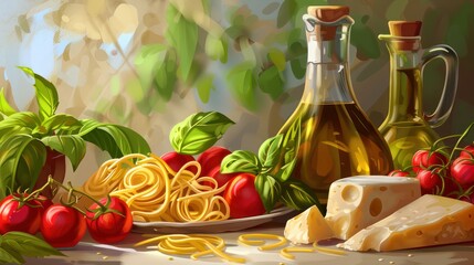 Still Life with Pasta, Cheese, and Olive Oil
