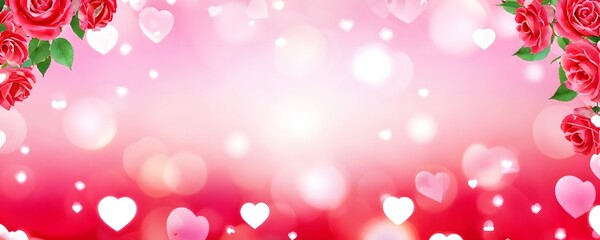 Colorful romantic background with roses and hearts for Valentine's Day celebrations or love-themed events in soft pink hues