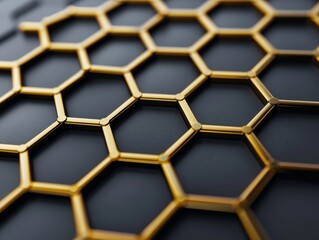 Luxurious 3D Honeycomb Pattern with Gold Hexagons on Dark Background