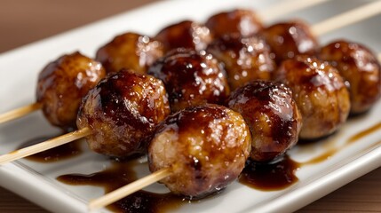 Delicious Mitarashi Dango: Traditional Japanese Rice Dumplings with Sweet Soy Glaze on Skewers