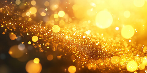 A stunning image showing golden particles with a bokeh effect, set against a bright background, creating a dreamy and festive atmosphere perfect for celebratory themes.