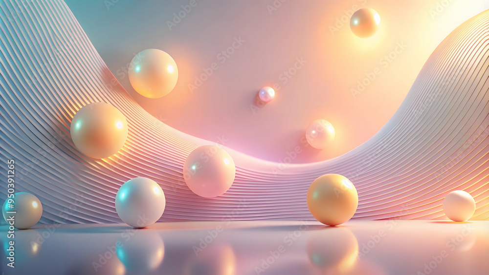 Poster luminous flow: abstract waves of pastel hues dance with glowing orbs, creating a serene and ethereal