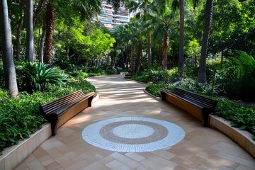 Barcelonaâ€™s urban gardens, captured in a photo where green spaces provide a peaceful escape from the hustle and bustle of the city